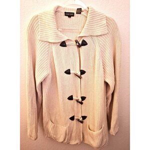 Jeanne Pierre Cream Chunky Knit Raglan Sleeve Cardigan Toggle Closures XL EUC